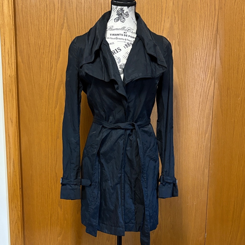 Tahari Elegant Dark Navy Trench Coat